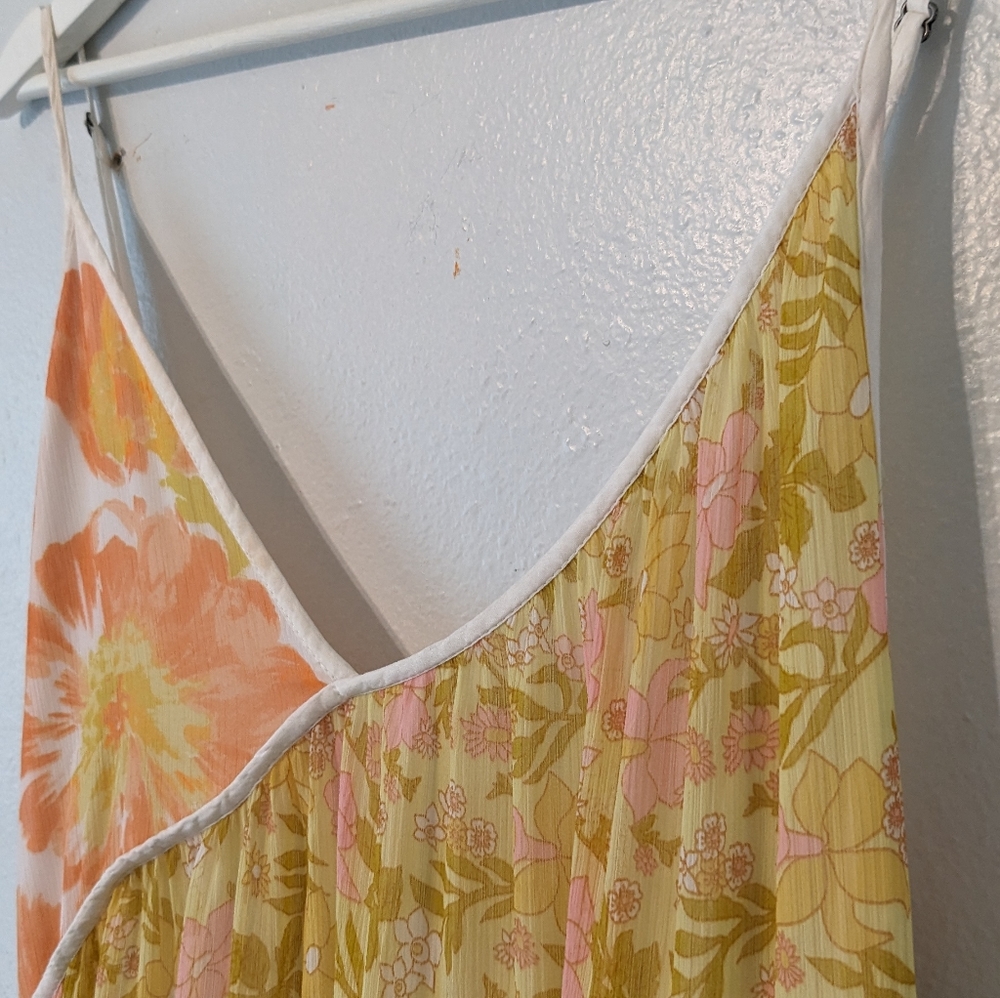 Free People Diagonal Tiered Floral Maxi Dress in Mint, Peach & Yellow - Picture 5 of 15